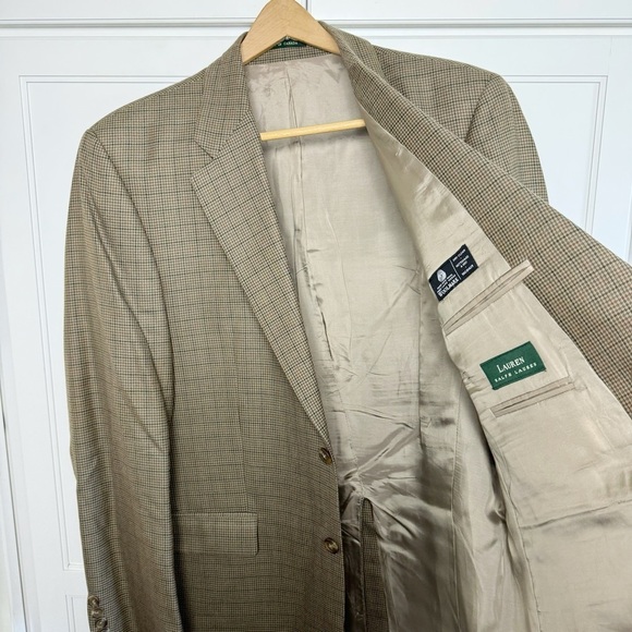 Lauren Ralph Lauren 100% Wool Tan Houndstooth Blazer Single Breasted 42L - Picture 11 of 13